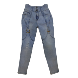 jean pitillo blue lateral de encaje floral y pedrería