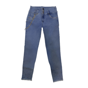 jean pitillo blue chain – pretina alta con triple cadena
