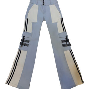 jeans wide leg "sporty glam" tricolor con bolsillos cargo y correas de cristal