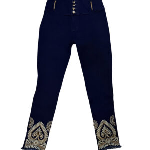 jeans skinny "baroque navy" de tiro alto con bordado Étnico y bastas desflecadas