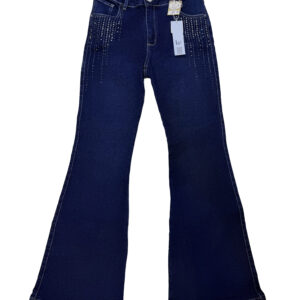 jeans acampanados "stardust flare" de tiro alto con lluvia de cristales verticales