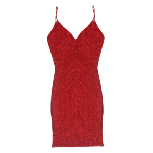 vestido corto halter "red passion" con pedrería fina en líneas onduladas