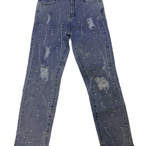 jeans slim recto "starlight classic" con rasgados y cadenas de strass