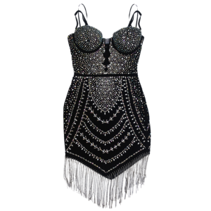 vestido corto halter "night sparkle" con cristales y pedrería en destello