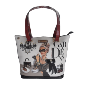 bolso tote nicole lee "gardens elegance" con lazo, perlas y detalle de lámpara