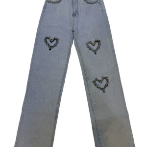 jeans rectos slim "sweet heart" con lluvia de cristales y corazones de pedrería