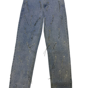 jeans rectos slim "crystal cascade" de tiro alto con lluvia de cadenas de strass