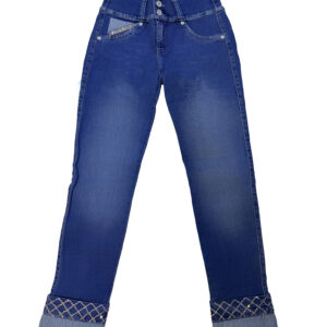 jeans slim "midnight elastic" de tiro alto con pretina elástica y detalles metálicos