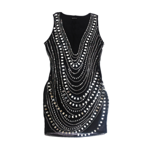 vestido corto corazón "silver lux" con pedrería geométrica y cristales