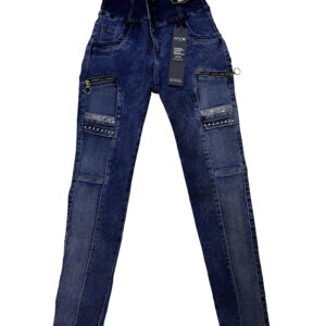 jeans skinny "sapphire cargo" de tiro alto con cierres de argolla y detalles de strass
