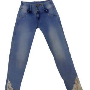 jeans slim recto "golden lace" de tiro alto con apliques de encaje y pedrería