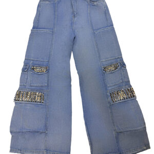 jeans cargo wide leg "rock rebel" con tachas metálicas y bolsillos utilitarios