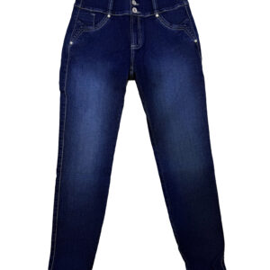 jeans skinny "indigo mosaic" de tiro alto con bordado joya posterior y bastas desflecadas