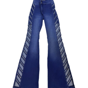 jeans acampanados "shine side flare" de tiro alto con paneles calados y pedrería