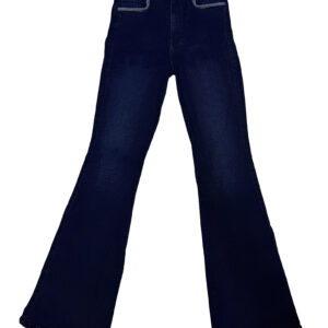 jeans acampanados "deep flare" de tiro alto con detalles deshilachados en bolsillos