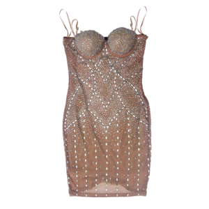 vestido corto corset "nude crystal" con pedrería fina y efecto segunda piel
